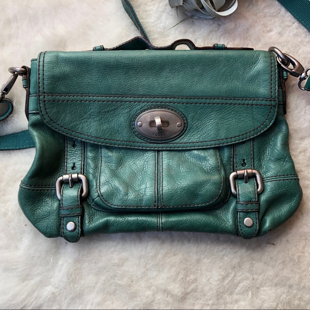 Teal Fossil Leather Crossbody purse / bag